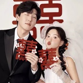 新款 喜嫁风摄影道具手拿桃花喜字影楼婚纱拍照手持喜字 复古中式