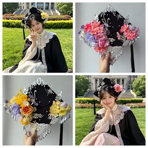 diy银色簪花学士帽材料硕士学生