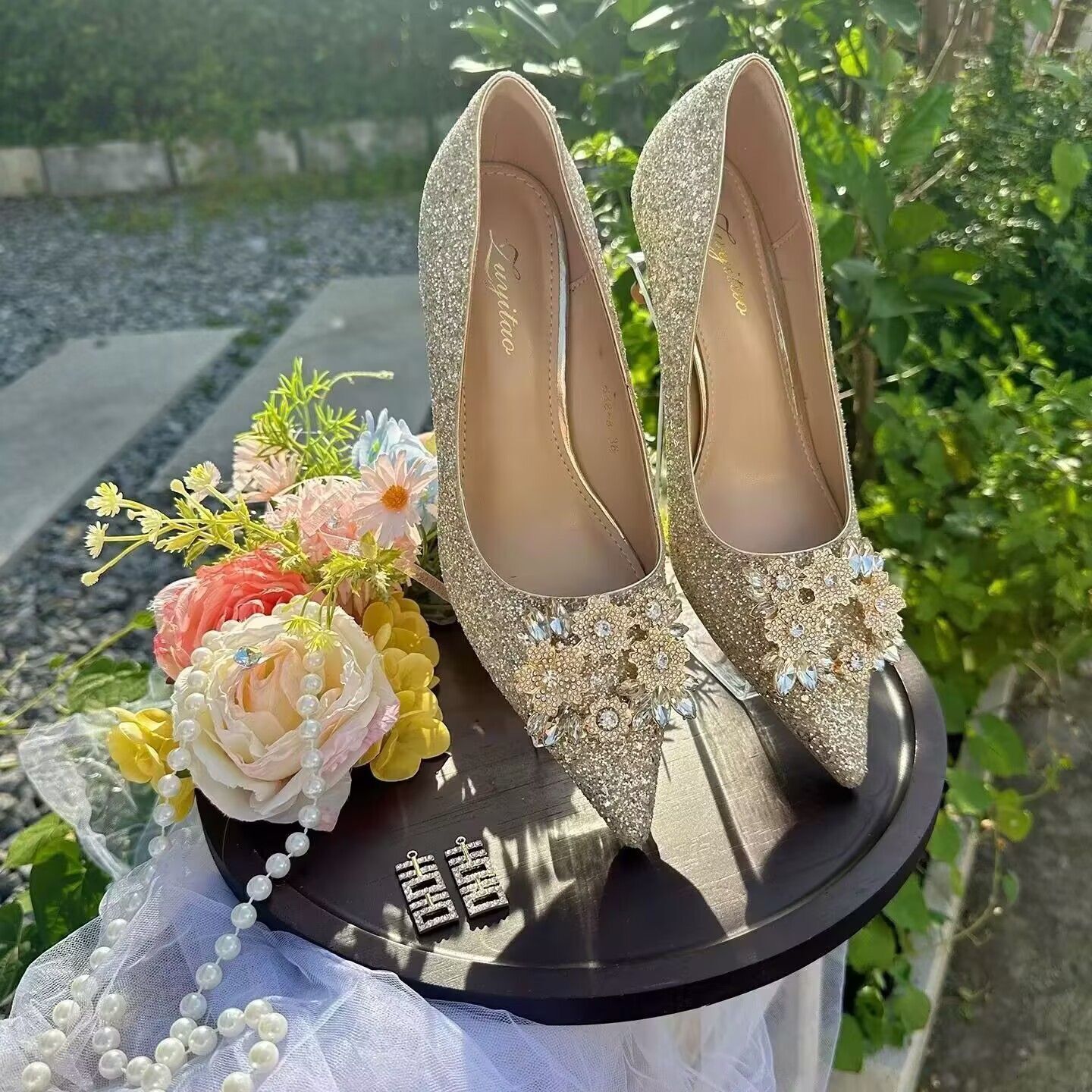 结婚装饰品仿真花手工婚鞋托盘