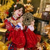 新年春节拍摄道具对联过年拜年全家福摄影拍照小道具彩龙背景布