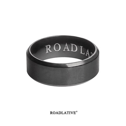 ROADLATIVE原创设计国潮牌饰品磨砂简约时尚嘻哈黑色钛钢戒指环男