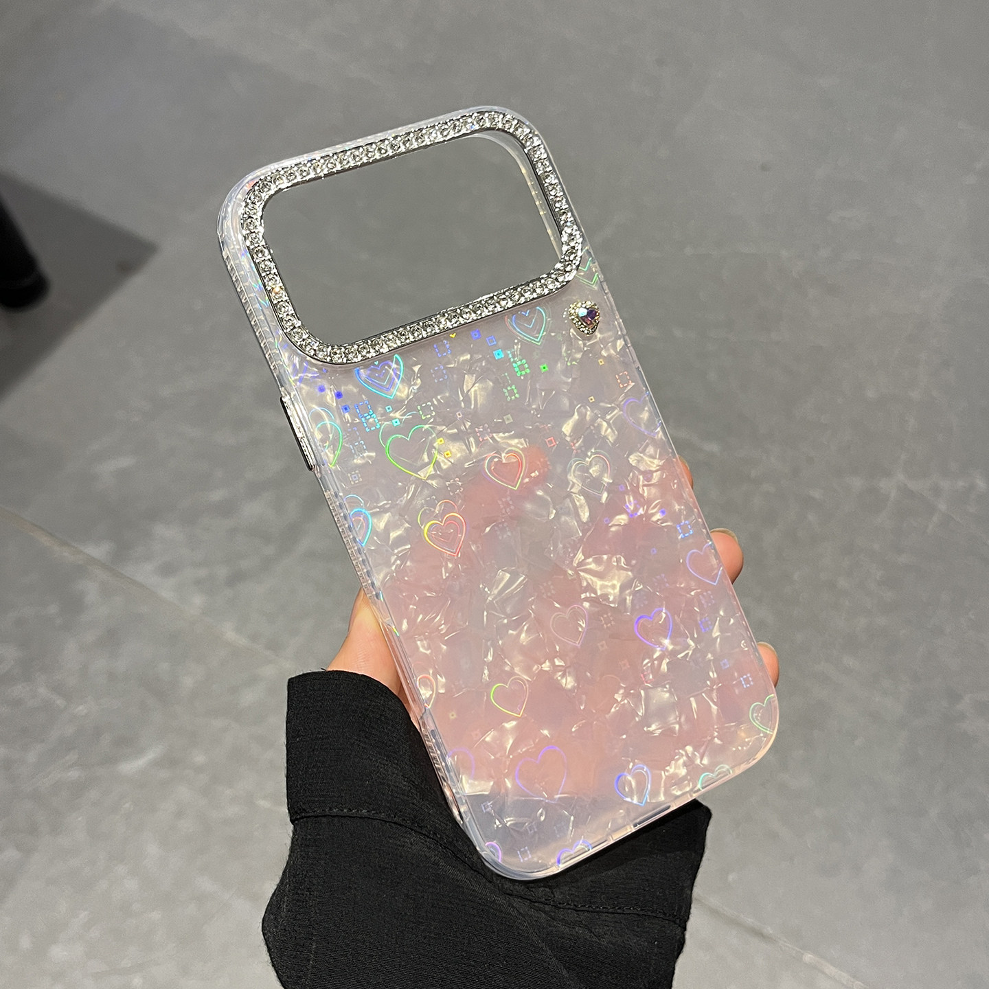 新款苹果iPhone17pro max水钻爱心镭射渐变色手机壳时尚奢华女款ip17air软边防摔保护套iPhone16p