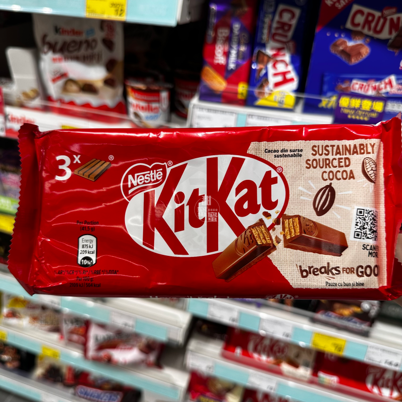 香港代购德国进口 KitKat/雀巢奇巧3X巧克力威化饼休闲零食124g