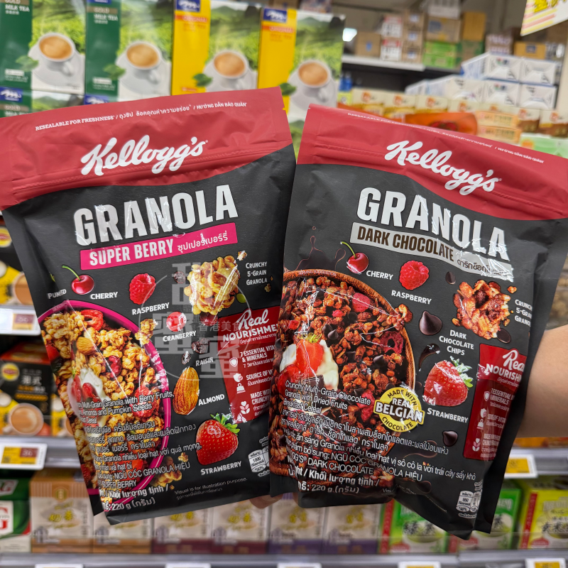 香港代购 Kellogg's家乐氏 纤谷脆黑巧克力杂莓营养麦片袋装220g
