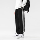 宽松卫裤 子男休闲束脚纯色透气运动裤 三杠直筒长裤 高品质春秋款