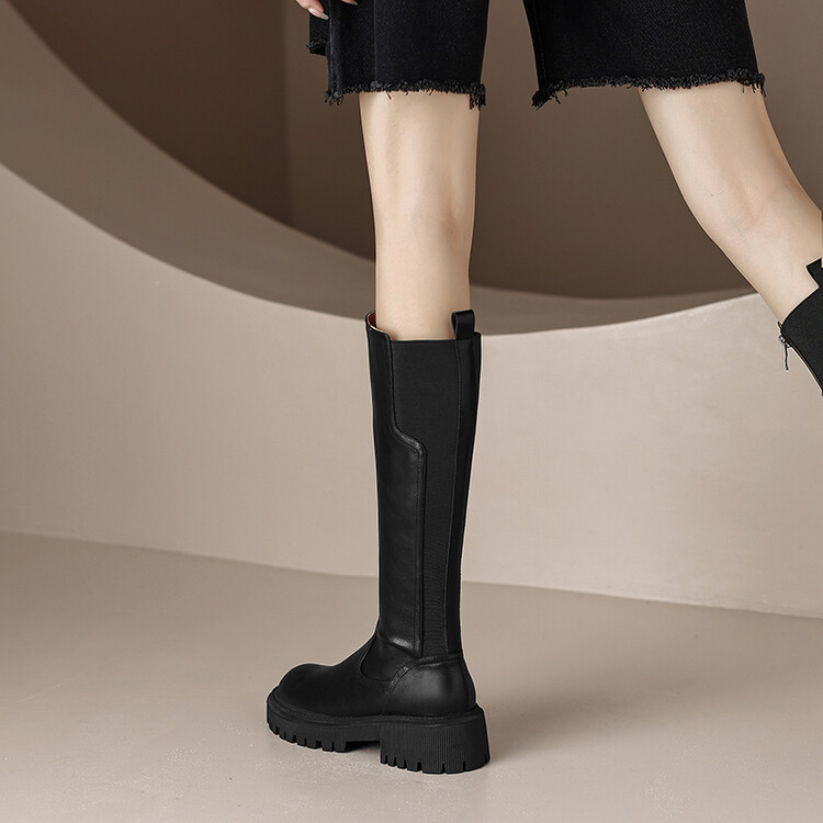 小码长靴女313233长筒靴女秋冬厚底真皮显瘦高筒骑士靴大码41一43