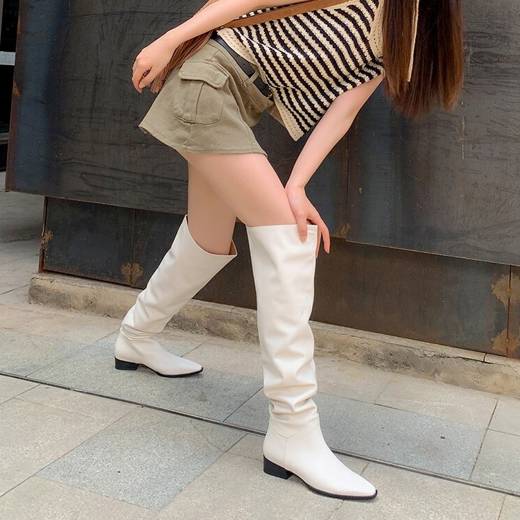 宽松褶皱堆堆高筒不过膝长靴女小腿粗跟加宽口大筒围胖mm骑士靴子