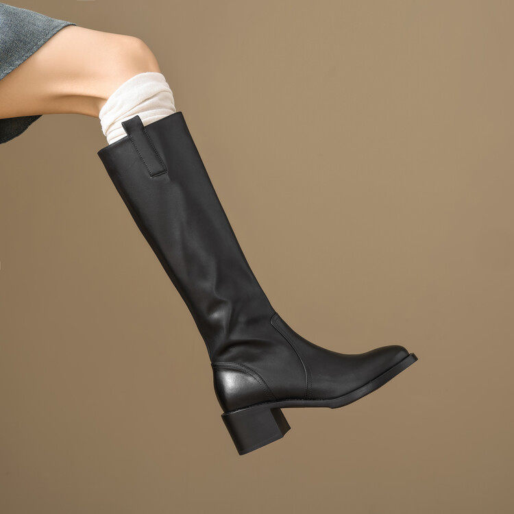 头层牛皮靴子长筒靴女新款秋冬季真皮高筒骑士靴粗跟高跟长靴包腿