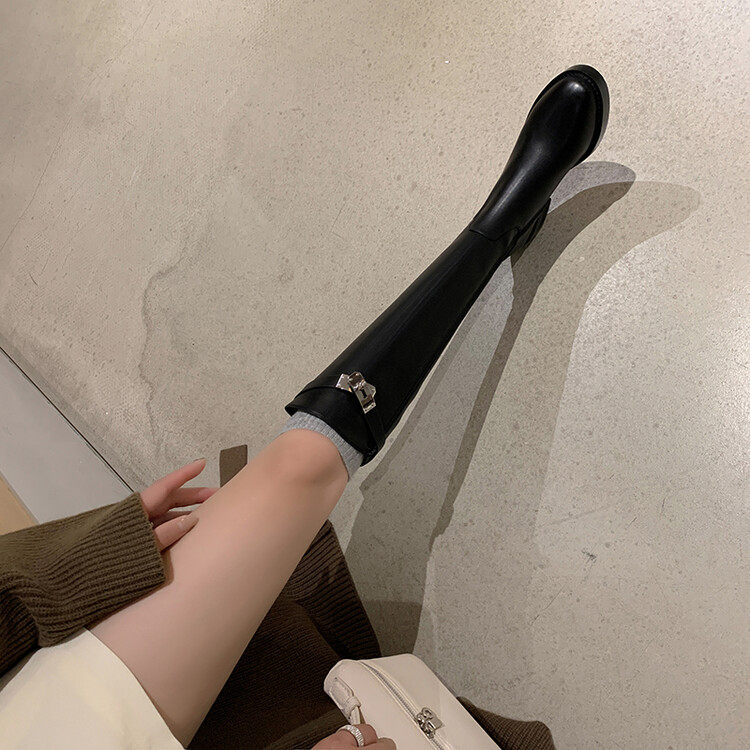 2025新款秋冬骑士靴女高筒中跟真皮靴子女长筒靴小个子粗跟长靴女