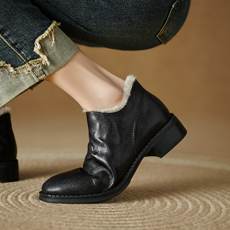 3.5cm~真皮羊毛保暖及踝靴子女2025冬季新款保暖雪地靴大码40-42