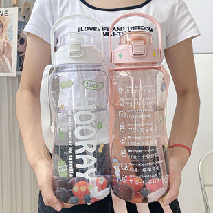 目标提醒刻度喝水杯网红女夏天大容量水壶吸管杯高颜值便携随手