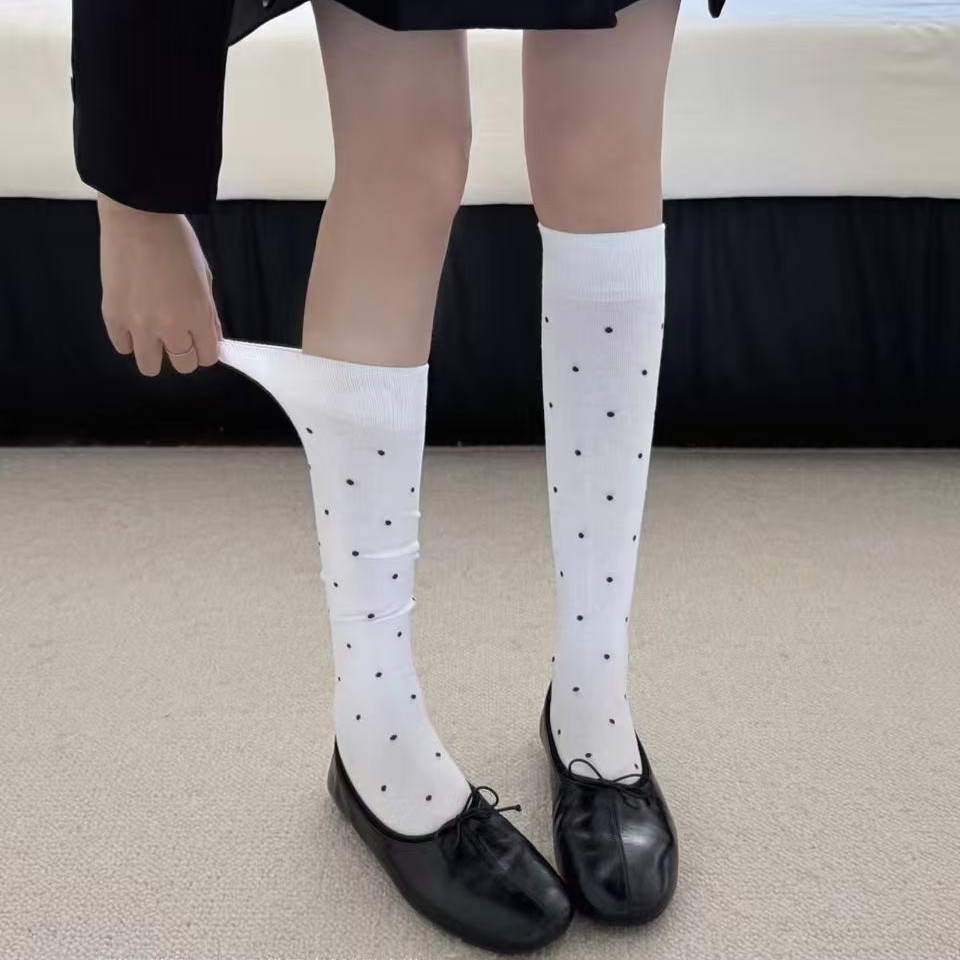 秋日穿搭复古波点小腿袜日系学院风JK中筒袜软妹少女可爱堆堆袜子