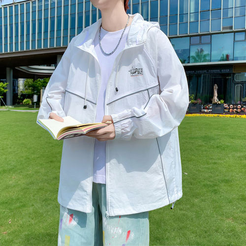 夏季清凉透气防晒服青少年时尚潮流拼接元素设计速干防晒衣外套