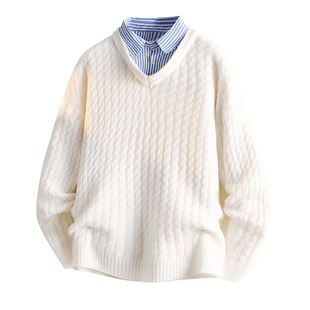 秋冬上新青少年2025假两件衬衫领毛衣学院风男生高级感百搭款上衣