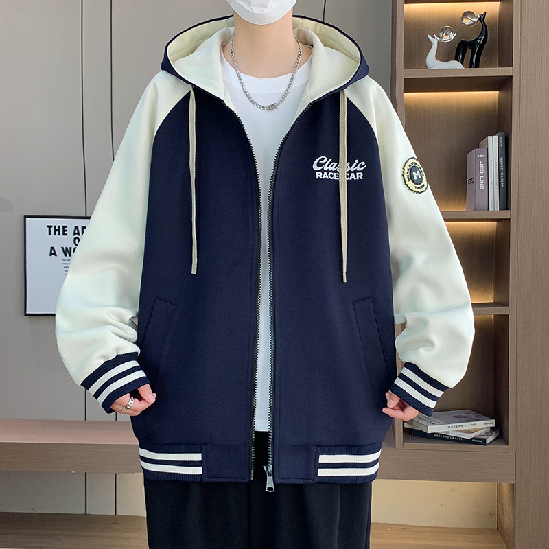 秋季穿搭新款青少年高品质连帽棒球服外套个性撞色潮牌百搭款夹克