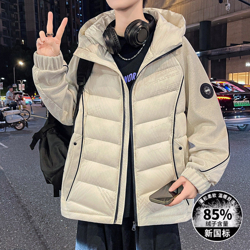 冬季羽绒服青少年拼接袖设计感字母印潮流御寒保暖男生百搭羽绒服