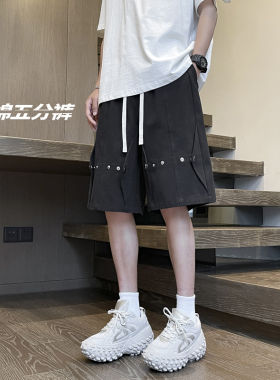 2026男生夏季按扣设计休闲短裤ins潮牌直筒百搭学生个性五分裤