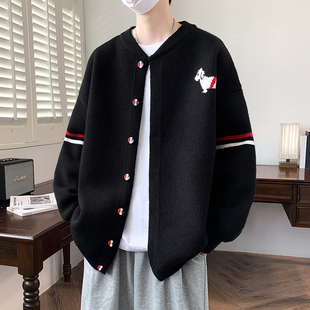 秋冬韩版青少年撞色针织开衫学院风百搭款时尚男生保暖毛衣开衫