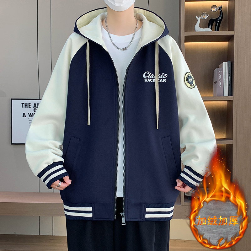 秋冬穿搭新款青少年高品质连帽棒球服外套个性撞色潮牌百搭款夹克