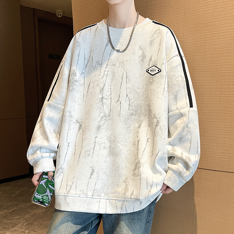 秋冬穿搭新款青少年2025扎染圆领卫衣时尚韩版宽松有型男生打底衫