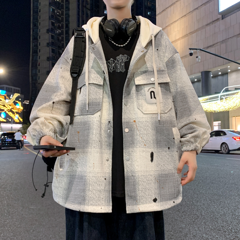 秋季新款青少年潮牌印花连帽夹克港风个性男生帅气百搭款休闲外套