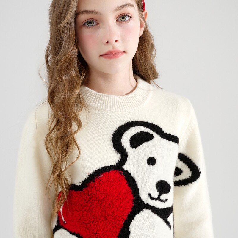 儿童毛衣卡通爱心熊圆领提花羊毛衫男女童加厚保暖宝宝针织打底衫