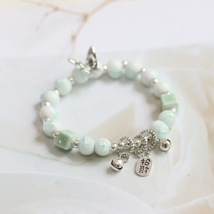 一帘风月 小清新文艺景德镇陶瓷手串新中式瓷珠蝴蝶铃铛手链605