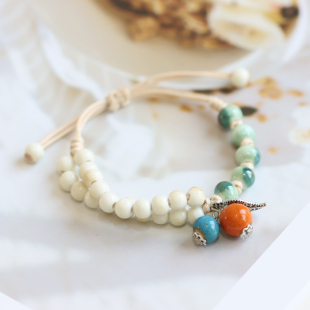 冬烟秋庭 景德镇陶瓷手链文艺瓷珠手编学生手绳可调节335 新中式