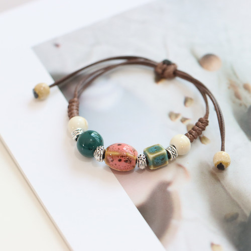 民族风手工编织景德镇的陶瓷手链