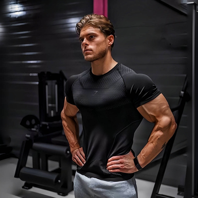 GYMSHARK ONYX4.0超级英雄短袖男士3D蜂窝速干高弹训练紧身衣