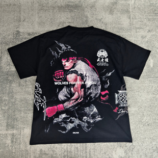 新款DARCSPORT狼头拳皇联名短袖男女美式运动休闲宽松印花棉质t恤
