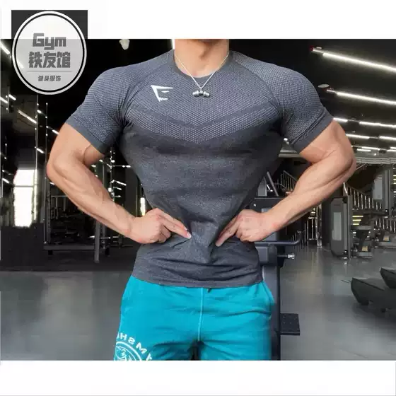 Gymshark Seamless Phantom 5 Series Short Sleeve Men's American Style Sports Fitness Quick-Drying Breathable High-Elastic Tight-Fitting Half-Sleeve