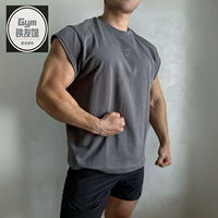 GYMSHARK NATURAL aircraft sleeve vest for men's fitness loose sports loop sleeveless vest, retro style thumbnail 5