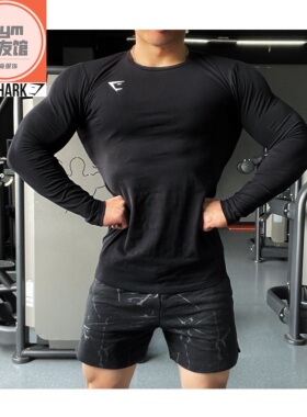 经典GYMSHARK CRITICAL弹力棉长袖男ins运动休闲棉质弹性修身t恤