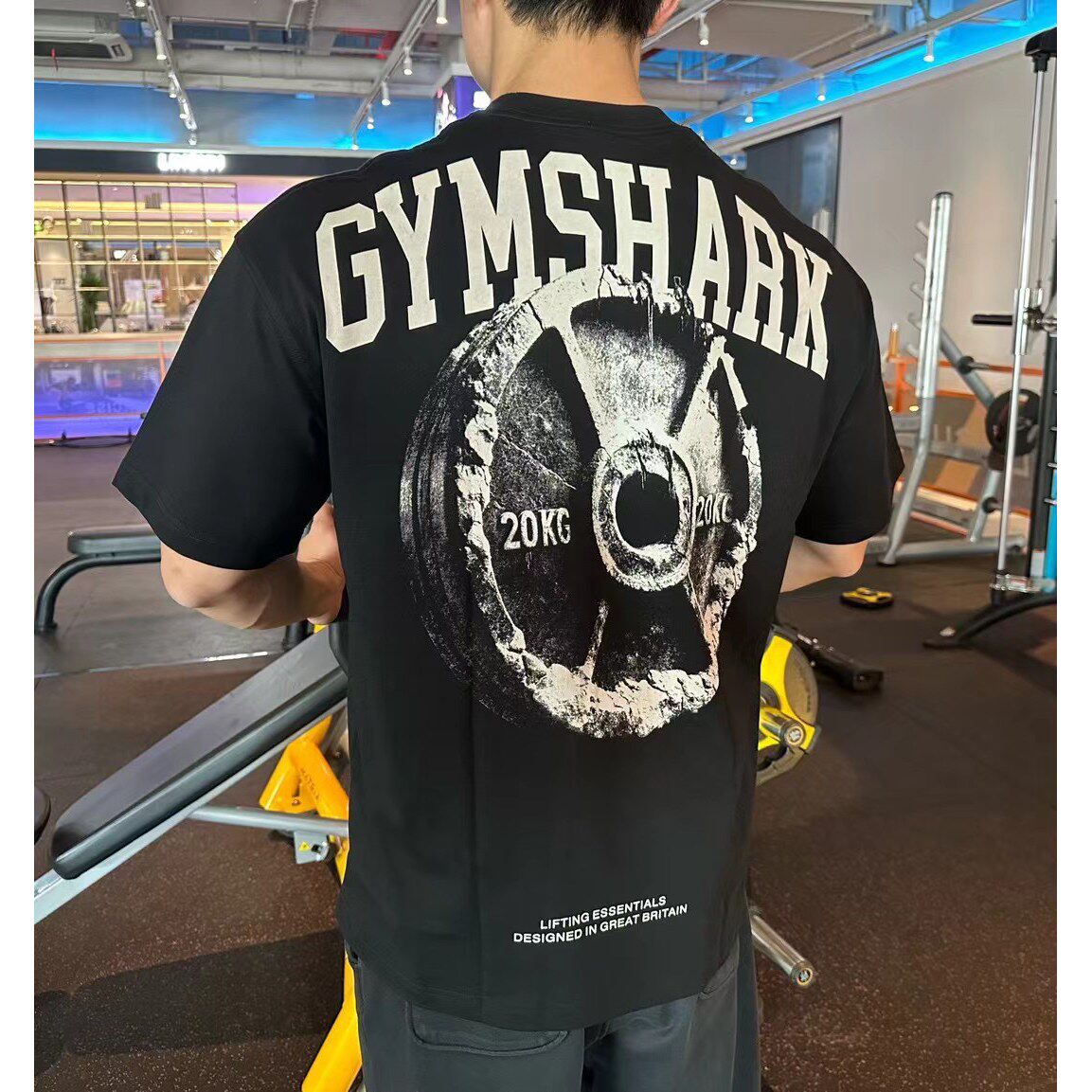 GYMSHARK IRON杠铃片短袖男女美式运动休闲弹性印花棉质宽松t恤