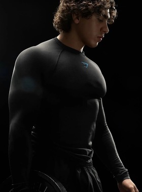 GYMSHARK ONYX5.0鲨鱼无缝男士速干上衣紧身衣运动健身弹力长袖