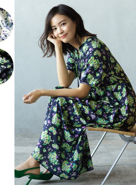 浪漫长裙短袖高腰裙子花朵