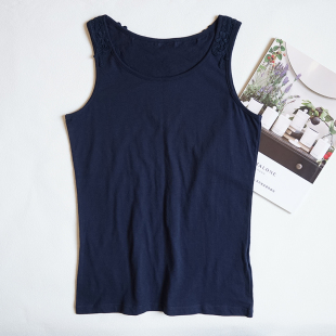 断码 女士纯棉背心后背钩花深蓝色外穿内搭日系纯色N78 捡漏M码