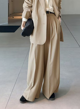 时髦宽松阔腿裤宽腿百搭女裤女士西装裤长裤日系加长薄款裤子K220