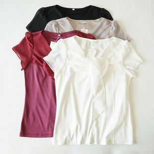 修身 日系显瘦女士夏季 上衣9530女装 T恤丝光棉纯色夏装 短袖