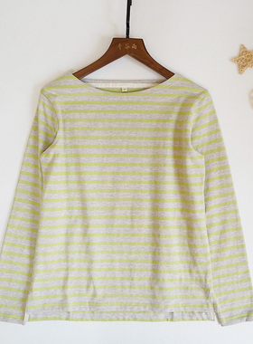 断码捡漏日系纯棉加厚打底条纹衫T恤9111百搭长袖女士上衣