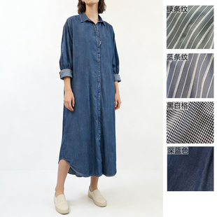 日系春季新款长袖连衣裙纯棉衬衫领裙子别致后领宽松显瘦长裙Q82