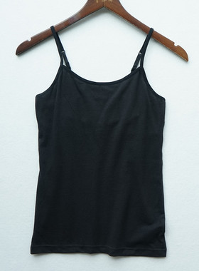日系女士纯棉吊带背心黑色 纯色夏天外穿内搭运动上衣百搭修身N13