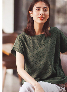 日系纯棉T恤宽松女士蕾丝款春夏季短袖上衣圆领百搭T255大码女装