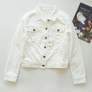 百搭女装 外套白色牛仔服长袖 夹克8522小瑕疵 日系女士春秋短款 M码