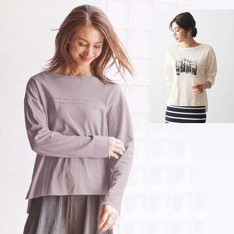 日系女士纯棉长袖T恤宽松打底衫