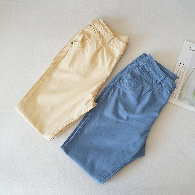 日系女士春秋季高腰纯棉休闲小脚裤长裤哈伦裤米色通勤女裤8051