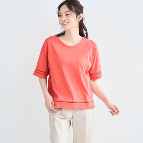 纯棉防汗渍短袖T恤镂空边女