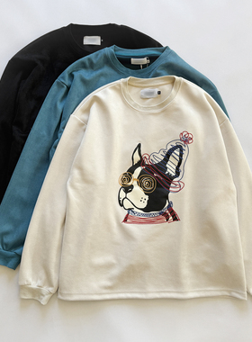 精致刺绣麂皮绒圆领套头长袖卫衣男女款2026新款上衣宽松女士S112