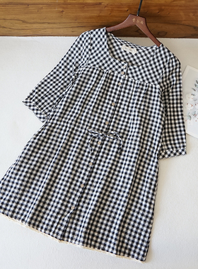 日系多款中长款衬衫纯色春秋季女士长袖衬衣小方格C005-1